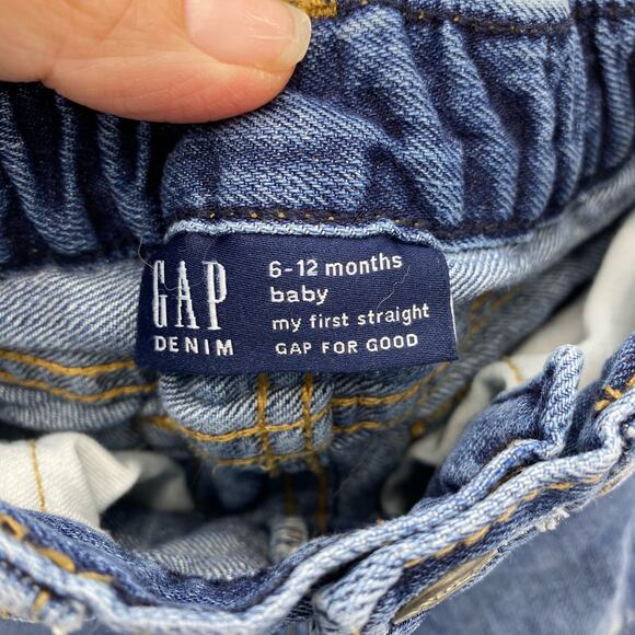 GAP Baby Boy's Blue Patchwork Denim Pull On Jeans Size 6-12M - Picture 2 of 4